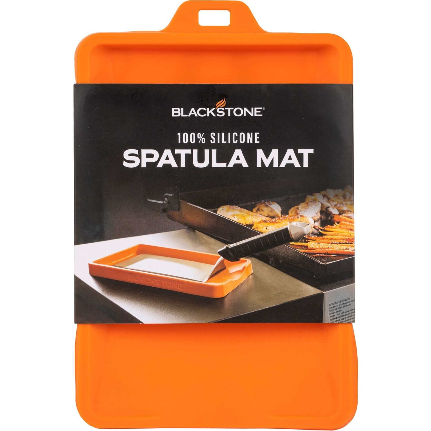 Blackstone 100% silikoninen lastamatto, joka pitää pinnat puhtaina grillauksen aikana, esitettynä kirkkaan oranssissa pakkauksessa.